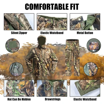 Multifunctional Hunting Clothes with Fleece Lining Safety Strap Compatible Water Resistant Silent Hunting Jacket and Pants 4