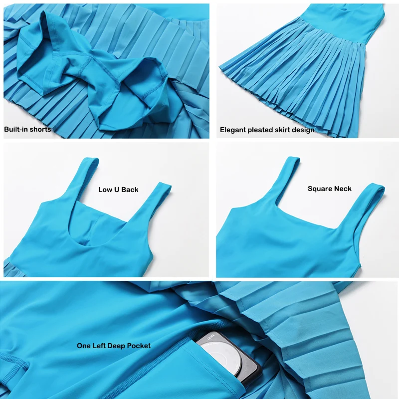 Workout Tennis Dress with Built in Shorts Square Neck Padded Workout Dress with Pockets Golf Athletic Mini Dresses women dress sports clothing