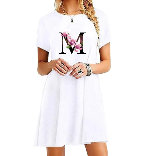 

Summer 26 Letter Printed Women T-shirt Dress Ladies Round Neck Dress Fashion Mini Dresses Casual Homewear Female Long T-shirt