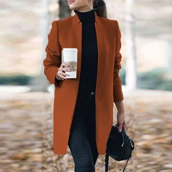 2021 outono e inverno nova moda europeia e americana sólido gola gola de lã jaqueta senhoras workwear casaco cardigan