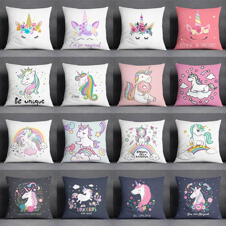 

Cartoon Pink Unicorn Collection Pillow Gift Home Office Decor Bedroom Sofa Car Cushion Cover case