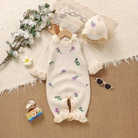 Baby Girls Rompers Clothes Autumn Winter Floral Knit Newborn Babies Long Sleeve Jumpsuits Hats Outfits Sets 0-18m Infant Costume