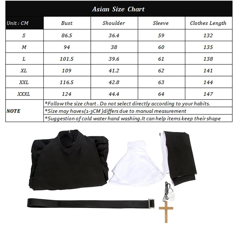 ROLECOS The Nun Cosplay Costume Horror Films Cosplay Cross Ghost Halloween Costume The Conjuring Black Women Halloween Costume