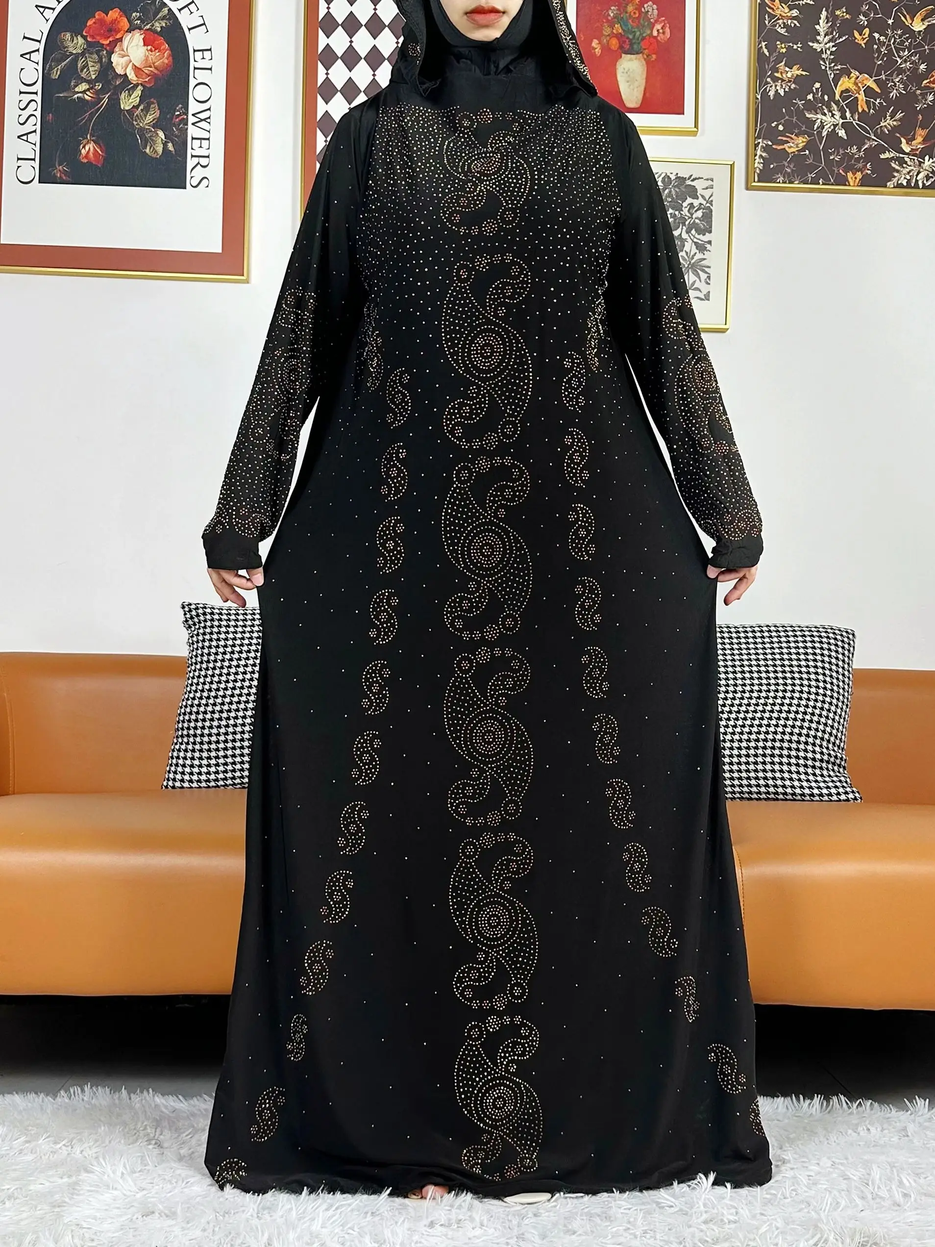2024 Muslim Women Prayer Kaftan Hooded Dress Turkey-African Maxi Robe With Hijab 1 Piece Dubai Arab Abaya Islam Clothing Ramadan