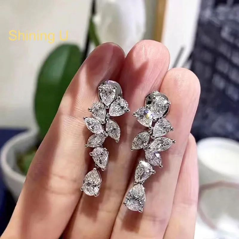 

Shining U S925 Silver High Carbon Diamond Pear 6*8mm Drop Earrings for Women Fine Jewelry Wedding