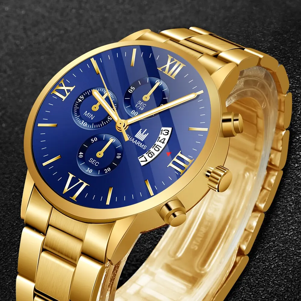 Quartz Watch Men's Fashion Business Stainless Steel Belt Three Eye Six Pin Calendar