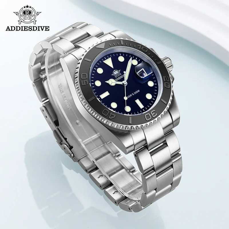 ADDIESDIVE 41mm Windows Display Quartz Watches 316L Stainless Steel 20Bar waterproof BGW9 Super Luminous Leisure Watch For Men