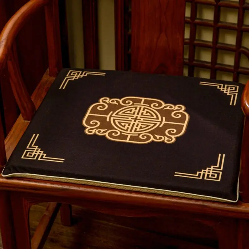 New Chinese-style Solid Wood Chair Non-slip Pads Household Cotton Linen Breathable Chair Cushion Study Decorative Chair Mats 5
