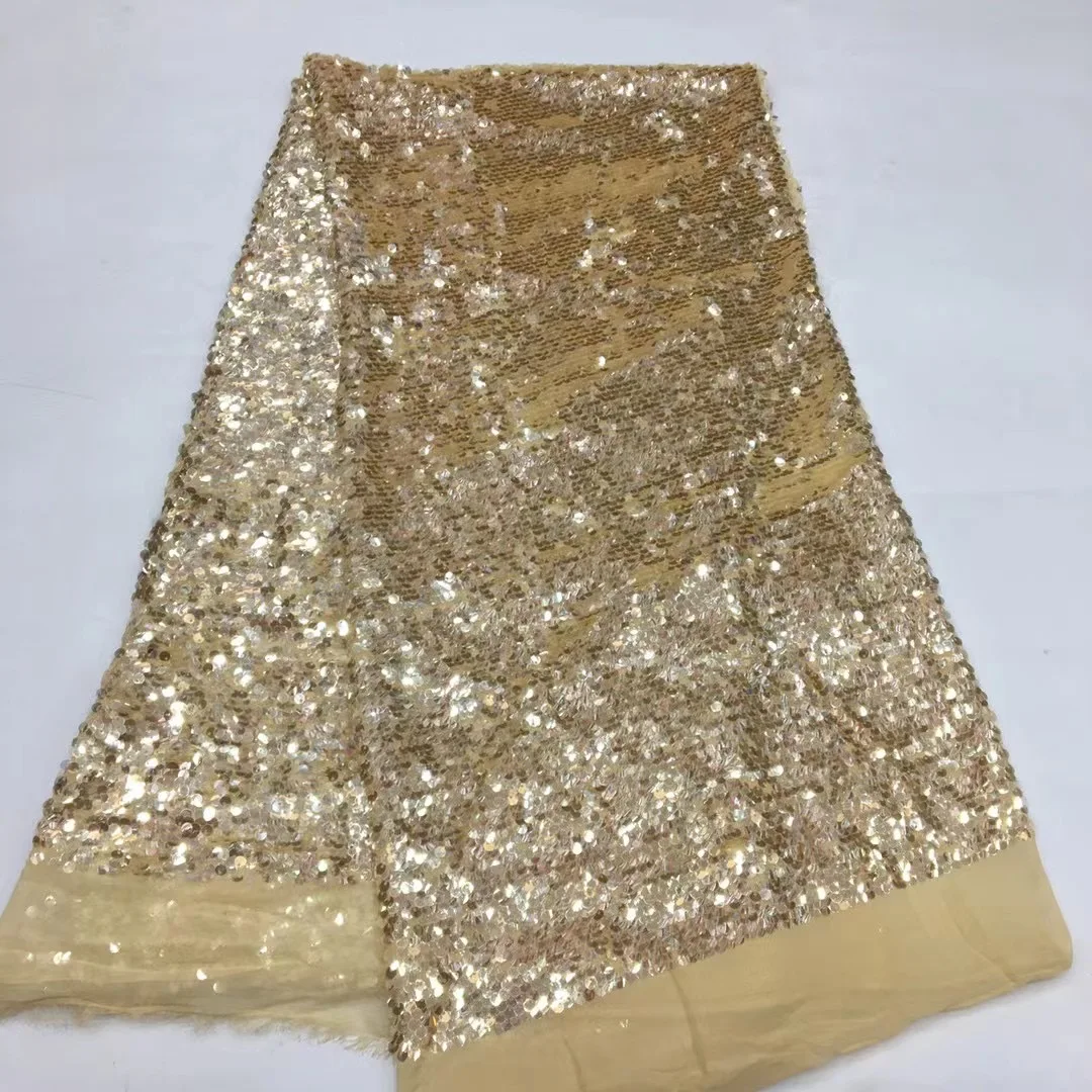 

6 colors (5yards/pc) High quality African chiffon lace fabric with allover bling bling crystal sequins for party dress FSS473