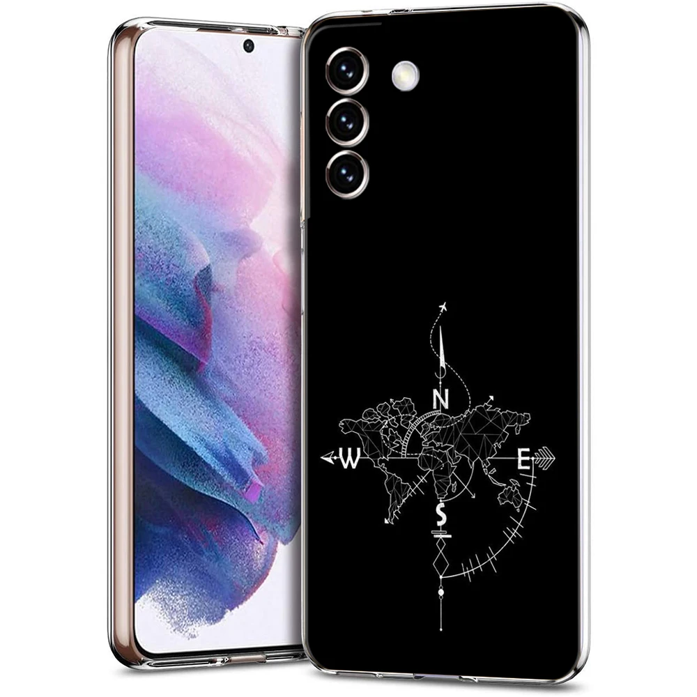 Clear Cartoon World Map Phone Case with Scenic Directions