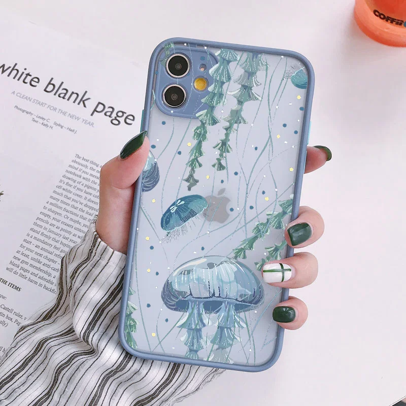 thumbnail image 1 of Cute Cartoon Jellyfishes Printed Phone Case for iPhone X XR XS 7 8 Plus SE2 12 13 mini 11 14 15 Pro Max Matte Shockproof Cover, 1 of 5