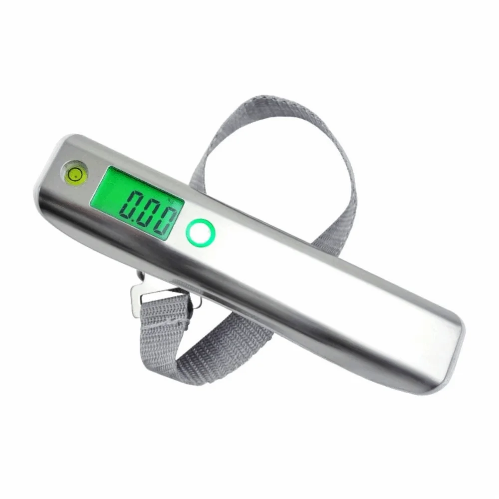 Digital Luggage Scale with Backlit LCD and Stainless Steel Cover, 50kg Capacity, with Built-in Tape Measure