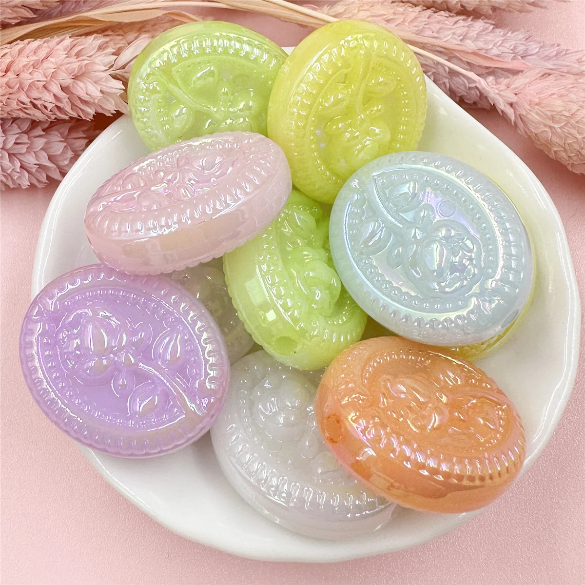 

10Pcs 23.3*27.7mm Acrylic Big Oval Rose Flower Beads Fashion DIY Jewelry Accessories Creative Keychain Phone Chain Pendants