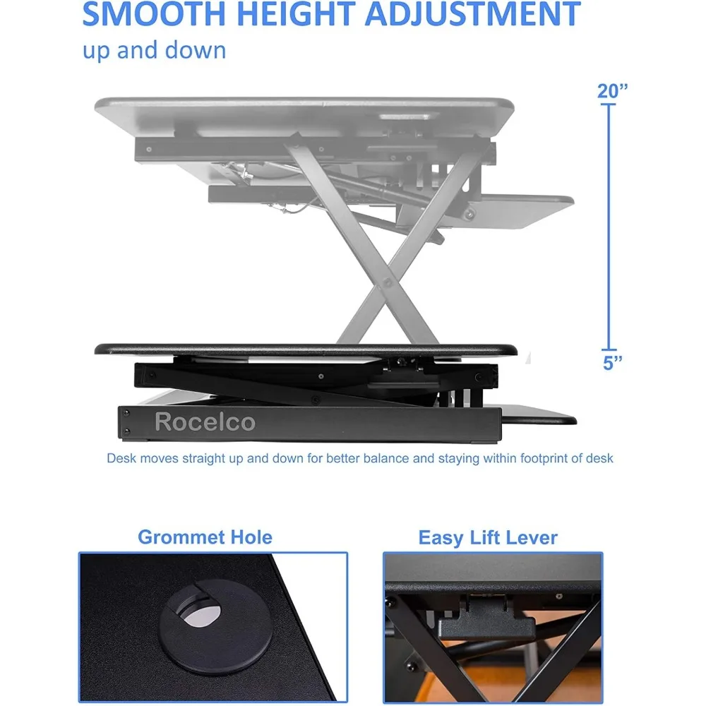 46" Large Height Adjustable Standing Desk Converter - Quick Sit Stand Up Triple Monitor Riser - Tall Gas Spring Assist Computer