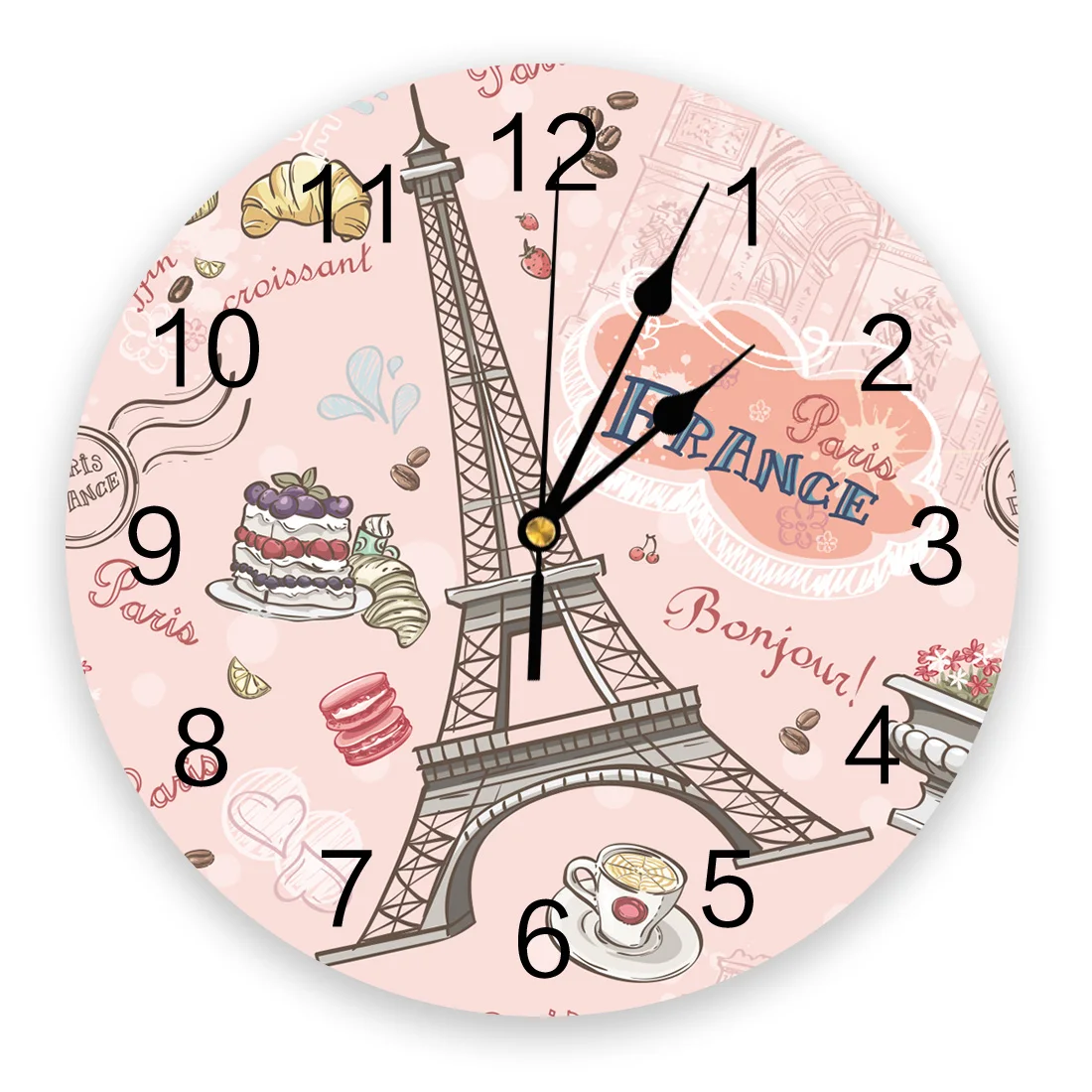 Eiffel Tower Dessert Wall Clock For Kids Room Modern Home Decor Wall Digital Clock Living Room Decor Wall Stickers Wall Clocks