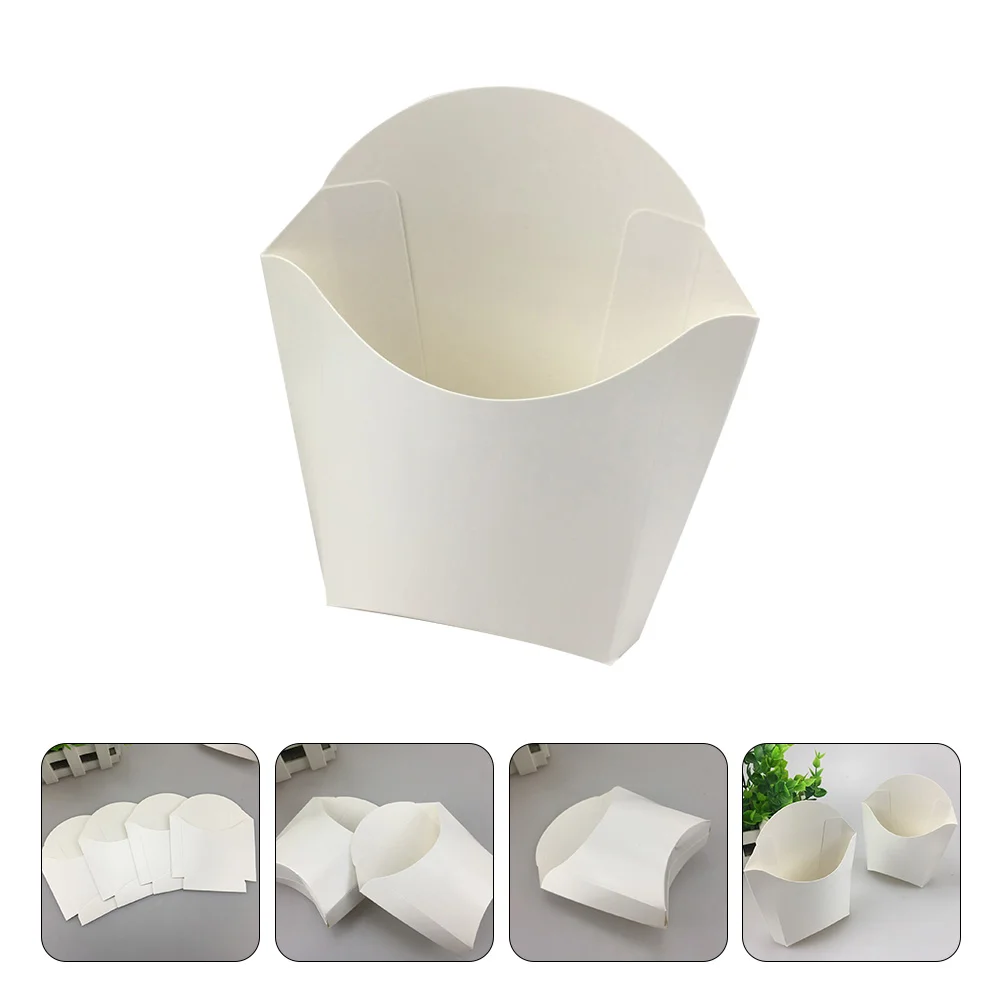 

50 Pcs French Fries Box Professional Snack Container Portable Holder Rack Small White Paper Bags Compact Fry Supply