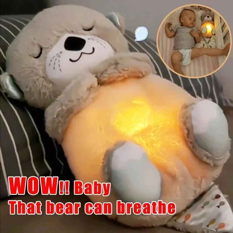 

Cute Breathing Otter Soothing Plush Teddy Bear Sleep Doll Snuggle Buddy Gift toys with light Rhythmic Dolls for baby newborn