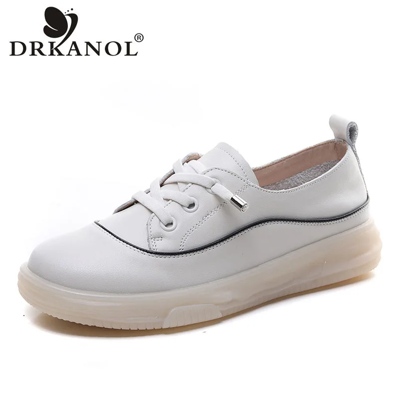 

DRKANOL Fashion Mixed Colors Women Flat Shoes Shallow Genuine Leather Soft Soled Slip On Loafers College Style Casual Sneakers