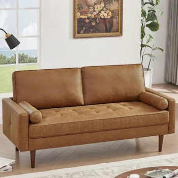 Mid-Century Faux Leather Loveseat 1