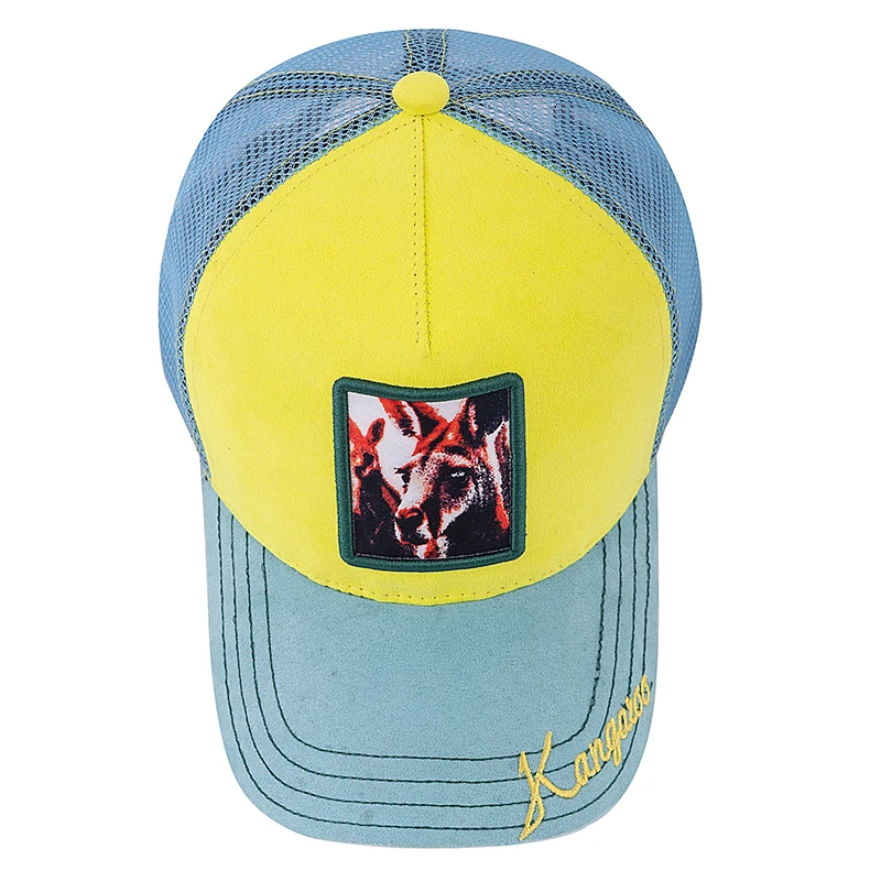 Unisex Summer Animal Trucker Hat Kangaroo Pattern Patch Design Suede Baseball Cap Streetwear Cap For Men Women ﻿
