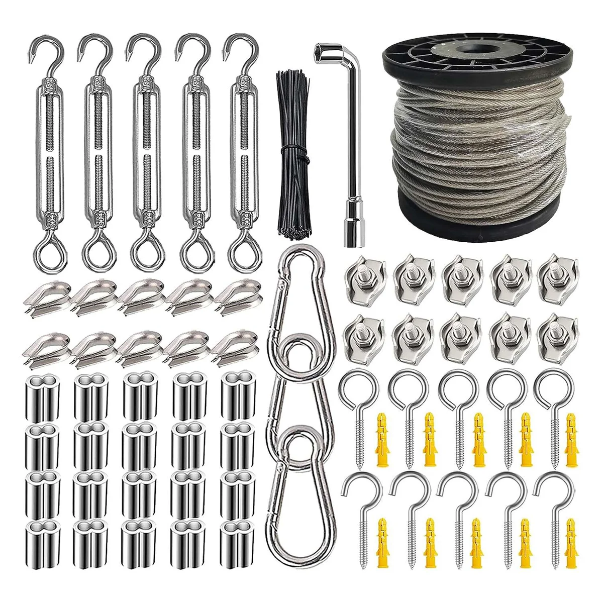 

1/8Inch Stainless Steel Cable,Heavy Duty Turnbuckle Wire Tensioner Kit 100Ft Cable for Outdoor String Lights Hanging