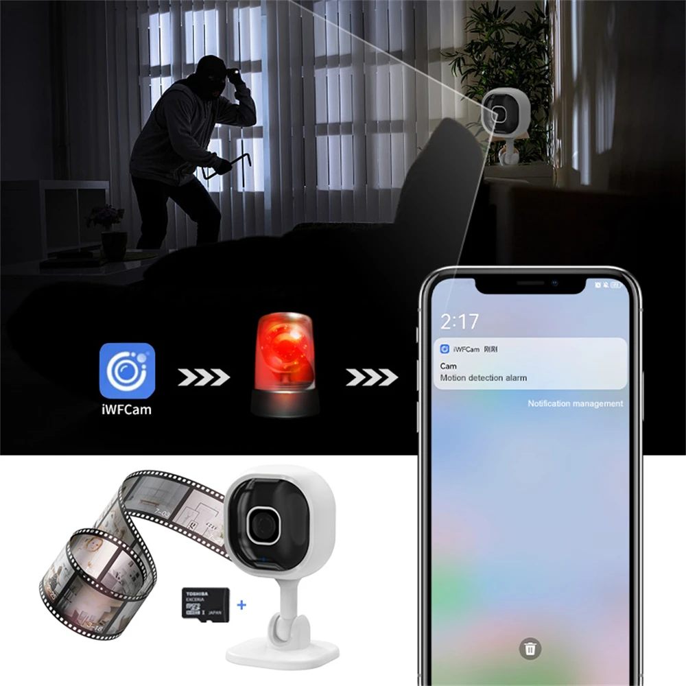 1080P Wifi Camera Surveillance Camera Mini Security Camera Home Baby Monitor Motion Detection Night Vision Two-Way Audio Camera 4