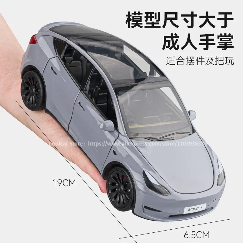 All 1:24 TESLA MODEL Y Model 3 With Charging Pile Alloy Diecast Metal Toy Car Model Sound and Light Childrens Collectibles Gift 4