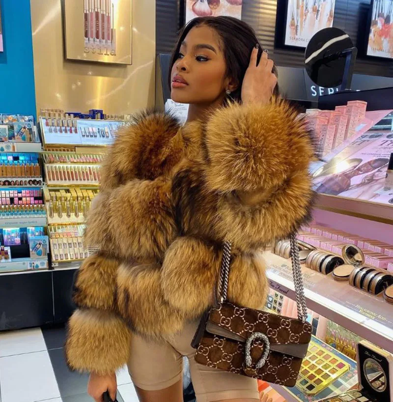 OFTBUY Echtpelz Mantel Weste Frauen - Natürlicher Fuchs Pelz Mit Echtem Leder, Winterjacke