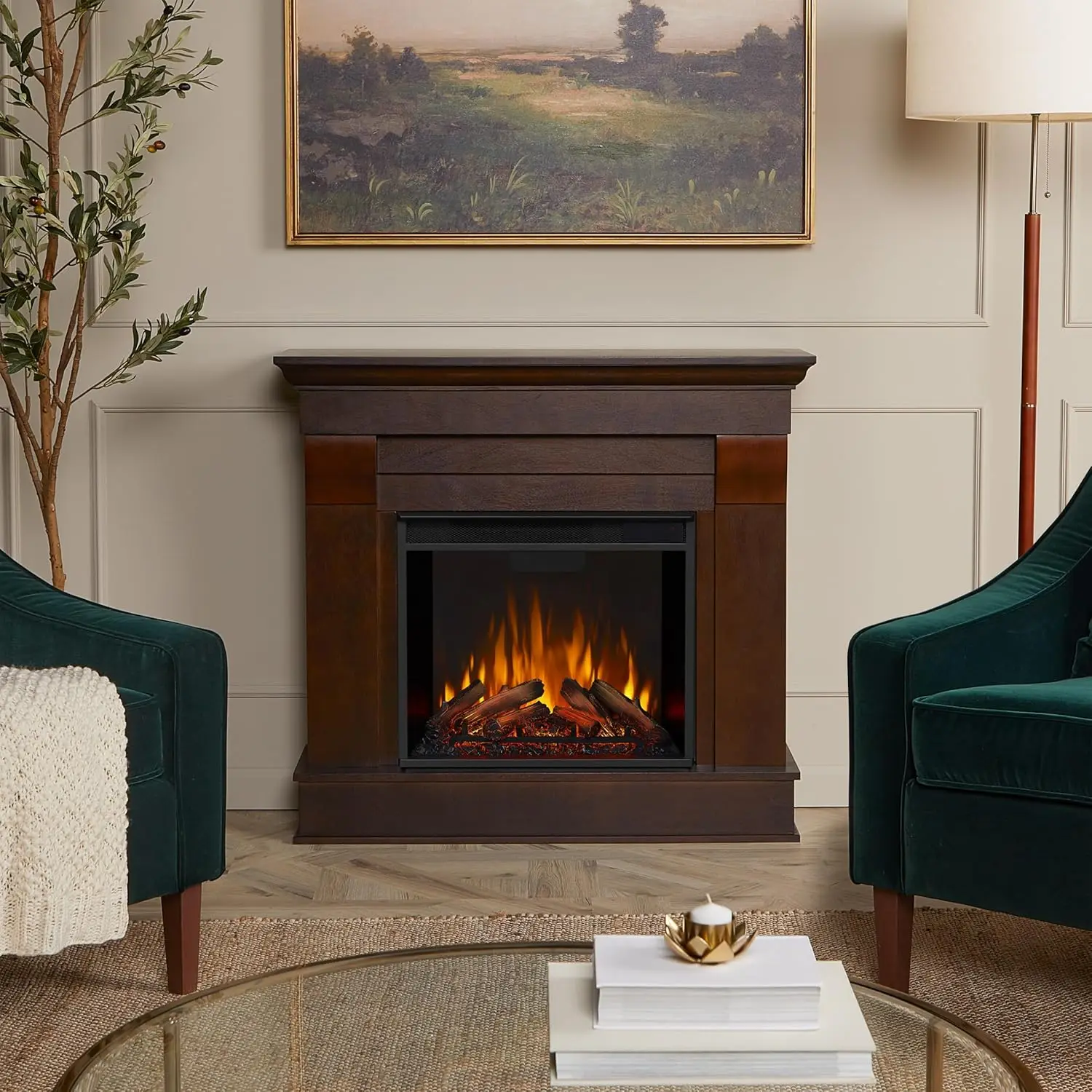 41'Electric Fireplace with Mantel for Living Room or Bedroom, Replaceable Fireplace Insert Heater,Realistic Log and Flame Effect 2