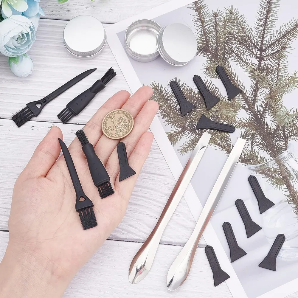 Pollen Scrapers Kit 18PCS for Grinder Including 4PCS Plastic Cleaning Brush 10PCS Black Pollen Scrapers 2PCS Steel Spatula Scoop pollen scrapers kit