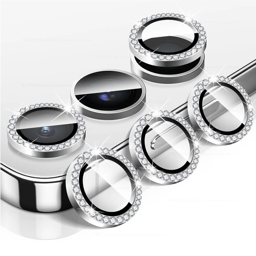 Diamond Camera Lens Protector with Shiny Tempered Glass and Alloy Metal Ring