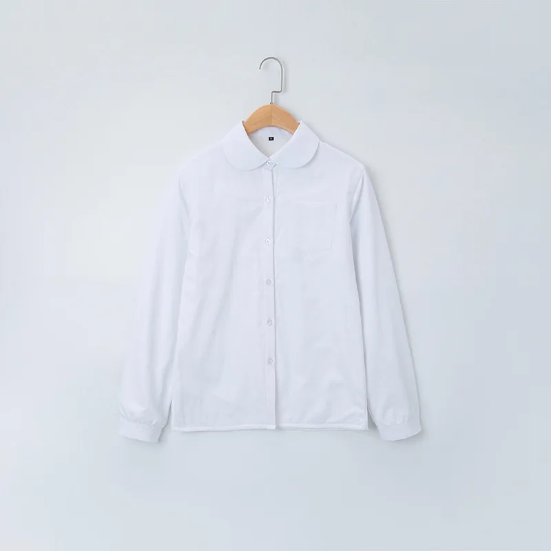 

Cotton Japanese Student Girls School Jk Uniform Top Winter Plush Warmth Large-Size XS-5XL Long Sleeve White Shirt Round Neck