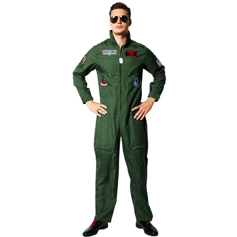 Bambini Adulti Cosplay Movie & Tv Top Gun Airforce Uniform Halloween Dress Up Party Costumes For Men Women Army Green Pilot Jumpsuit