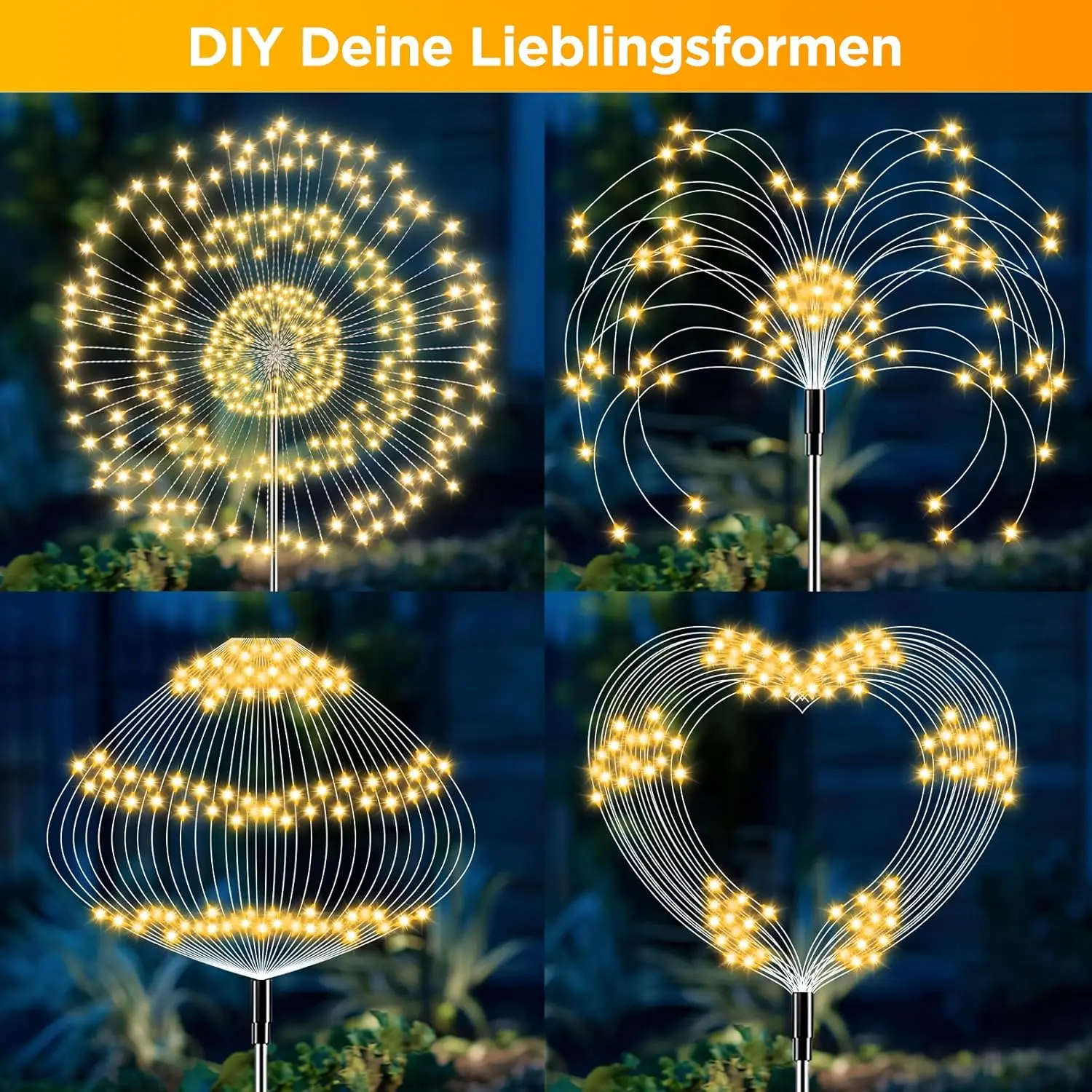 Solarleuchten für den Garten im Freien, 60/200/420 LED, Löwenzahn-Beleuchtung, Solar-Feuerwerk, Licht für Weihnachten, Halloween, Rasendekoration_voghion.com