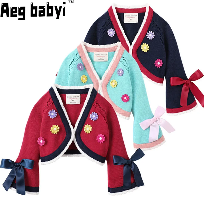 

Baby Girl Clothes Knitted Cardigan Tops Spain Court Style Sweaters Infant Cute Flower Bow Long Sleeve Knit Shawl Coats Clothing