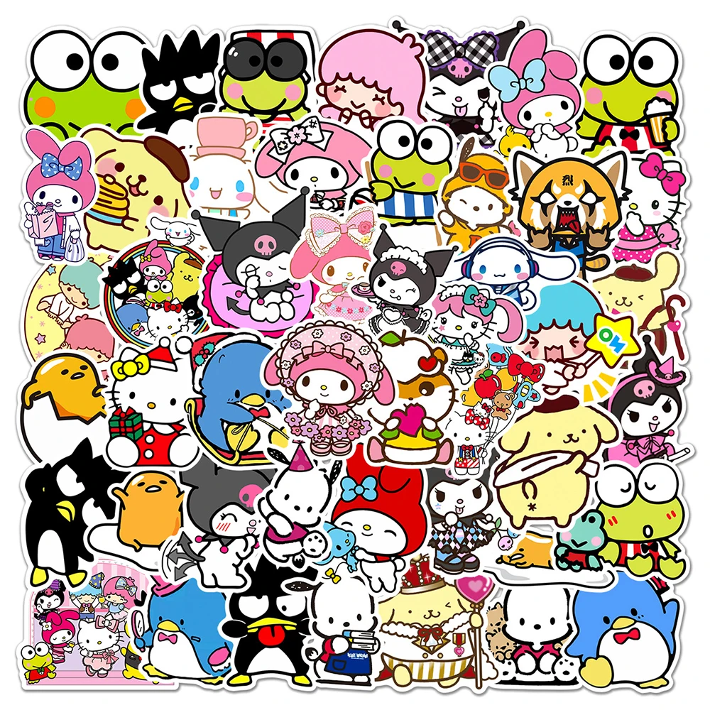 10/30/50pcs Cute Cartoon Sanrio Stickers Kawaii Girls Decorative Diary Laptop Phone Hello Kitty My Melody Kuromi Sticker for Kid