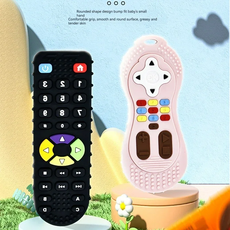  티더 TV 리모컨 모양 실리콘 어금니 스틱, 안전한 재료, 잇몸 통증 완화, 어린이 감각 교육 장난감