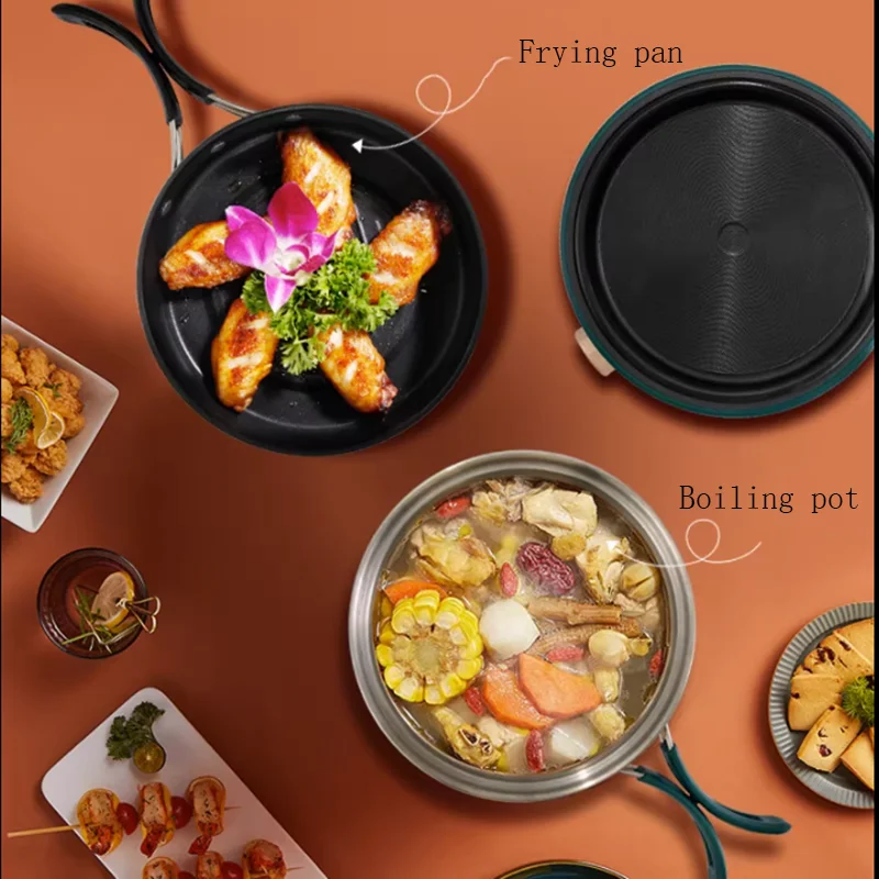 Electric Cooking Pot Foldable Hotpot Portable Multicooker Split Type Rice Cooker Frying Pan Home Travel 1.6L 6