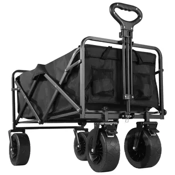 Collapsible Folding Utility Beach Wagon Cart Heavy Duty Large Capacity Fold Wagon Outdoor Trolley Portable Camping Cart Table 1