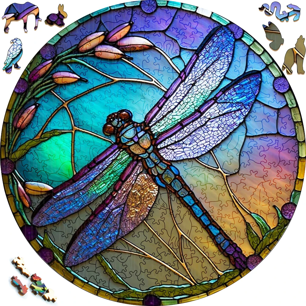 

Beautifully Wooden Puzzles Dragonfly Art Decoration Irregular Shape Puzzle Board Set Decompression Puzzle Toys for Adults Family