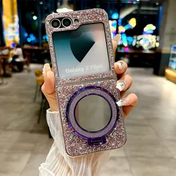 Electroplated Mirror Bracket Leather Phone Case - Elegant Protective Cover - Galaxy Z Flip4 (Purple)