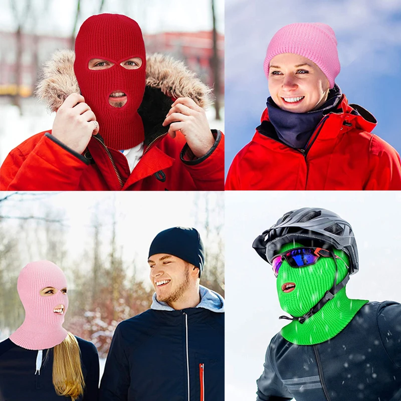 Winter Ski Face Mask 3 Three Hole Balaclava Hood Beanie Tactical Warm Black  Hat