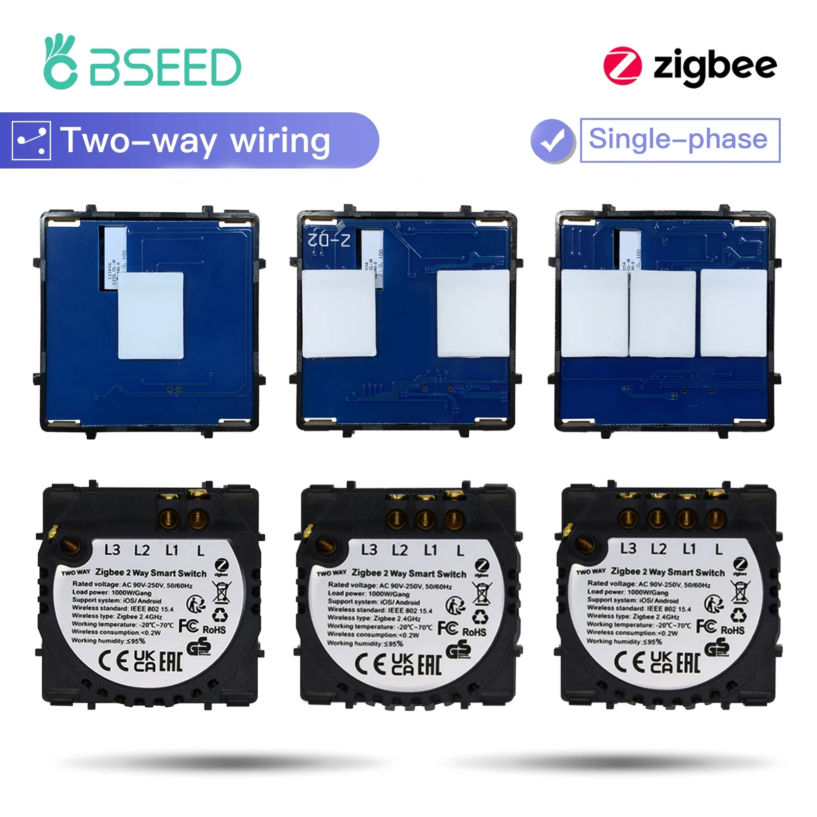 BSEED Zigbee Smart Switch 1/2/3Gang Touch Switch ฟังก์ชั่น Part 2Way ลวดปกติ Touch Switch Alexa Tuya smart Life Control 1