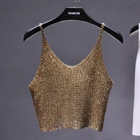Sparkling Sequins Half Waist Render Knitwear Hollow-out Is Sexy Waist Condole Top Cropped Sexy Streetwear Woman Tops Summer - Image 3