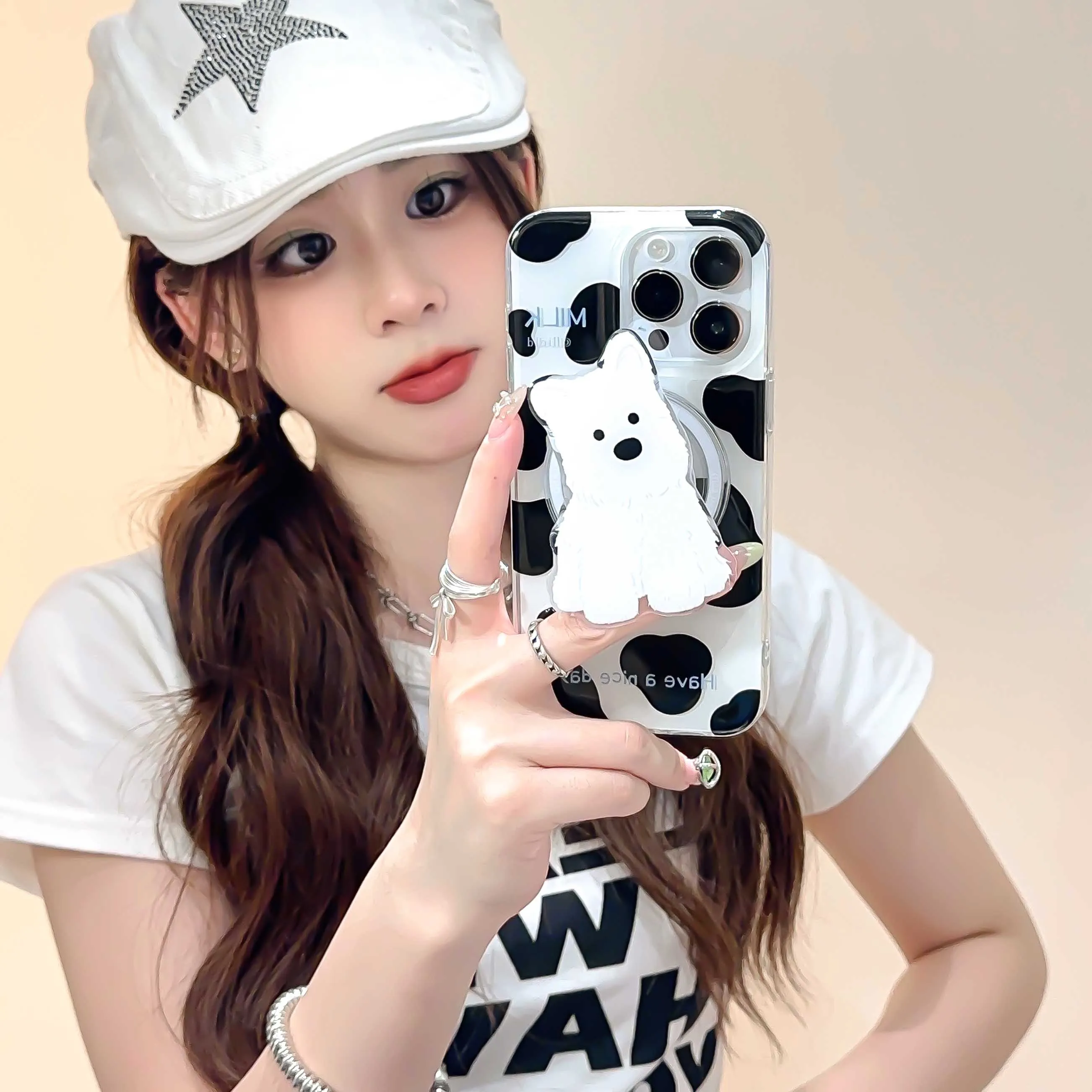 3D Dog Puppy Magnetic Cow Stripes Phone Case for iPhone
