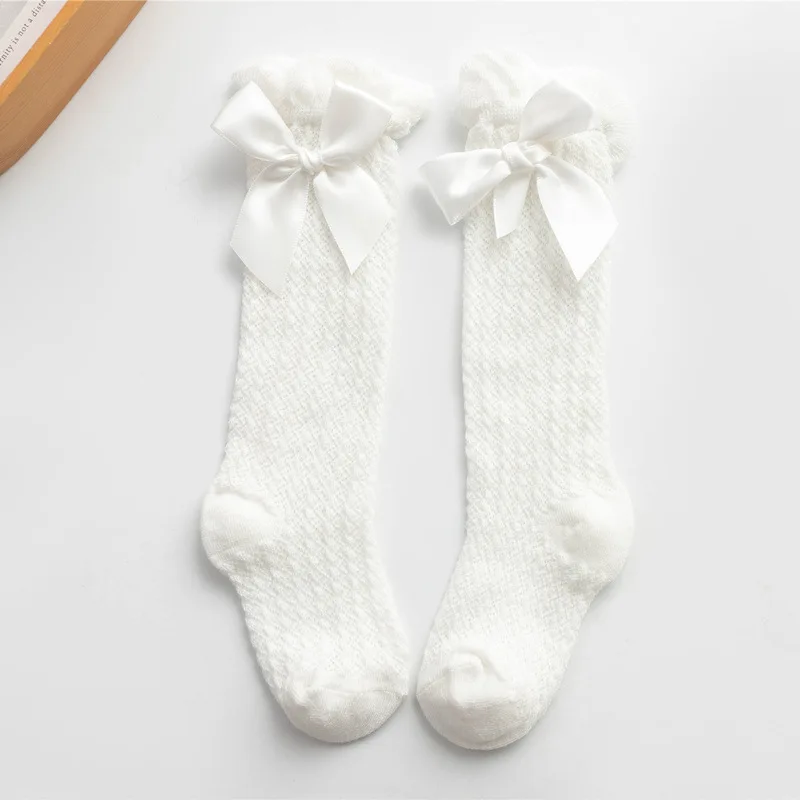 1 Pairs For Baby Girls Socks Summer Kids Knee High Long Sock Children Bow Tie Out Cotton Mesh Socks Infant Thin Soft Solid Socks 6