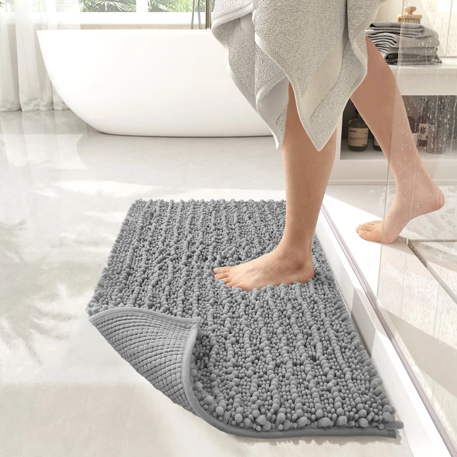 40x60 cm Non Slip Shaggy Chenille Bath Mat for Bathroom Rug Water Absorbent  Carpet Plush Carpet Mats( Charcoal Gray)