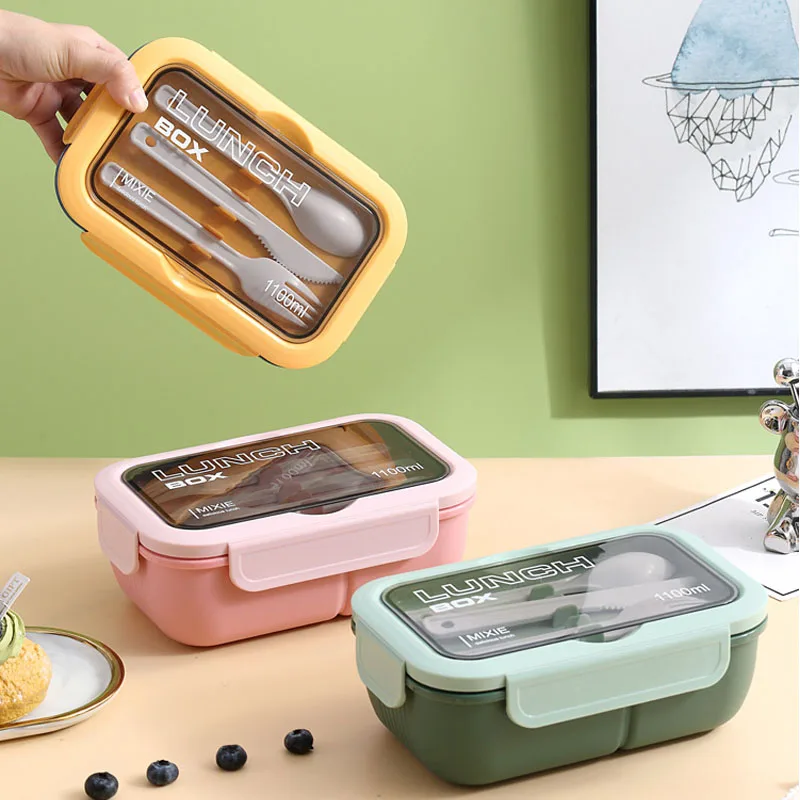 Lunch Box For Adults and Student 3 Grids Leakproof Microwaveable Seal Bento Box With Fork Spoon and Knife 1100ML bento lunch box food lunch box lunch box