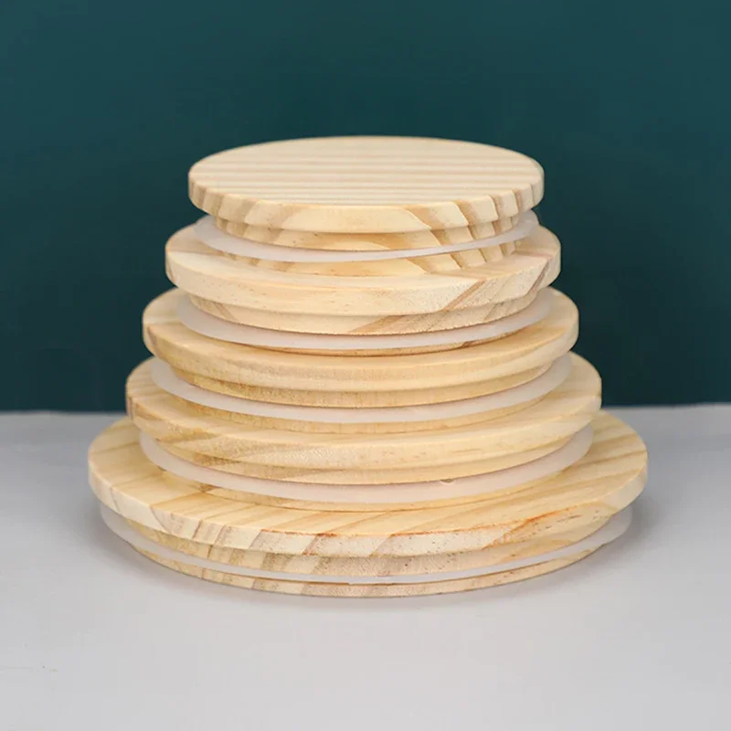 Wooden Lids Silica Gel Circle Seal Up Cover Pine Wood Cover Flower Wood Seal Up Cani Storage Jar Handmade Candle Cup Lid-wooden candle lids