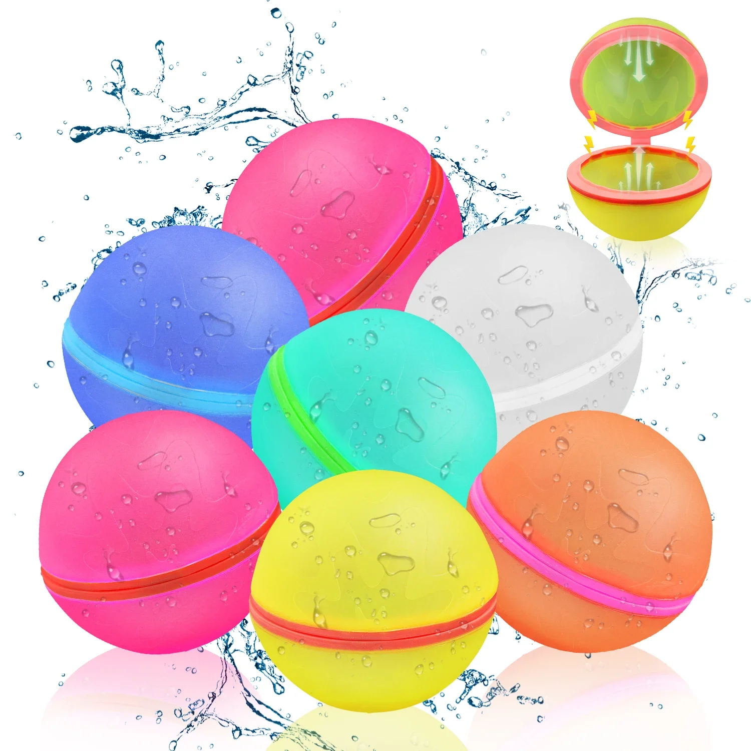 Water Balloons Reusable Self Sealing & Quick Fill Water Balls Toys with Magnetic suction closure Summer toys-Large size 6.5cm